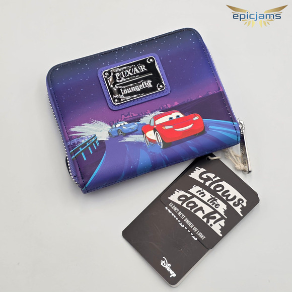 Loungefly Disney Pixar Cars Lightning McQueen & Sally Nighttime GITD Wallet New - Picture 2 of 3